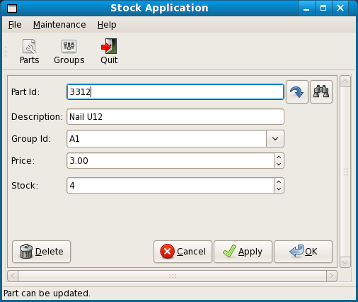 Screenshot stock application.